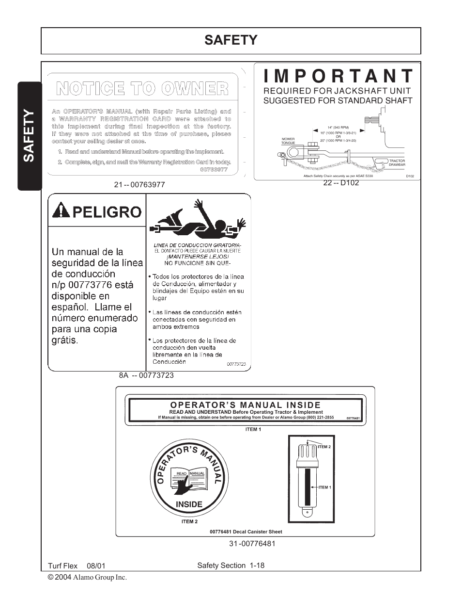 Federal laws & regulations -18, Safety | Servis-Rhino TURF FLEX P/N 00763618C User Manual | Page 24 / 114