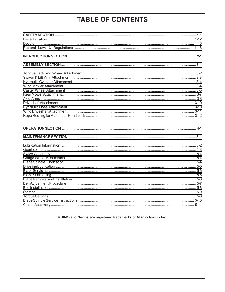 Servis-Rhino TURF FLEX P/N 00763618C User Manual | Page 5 / 114