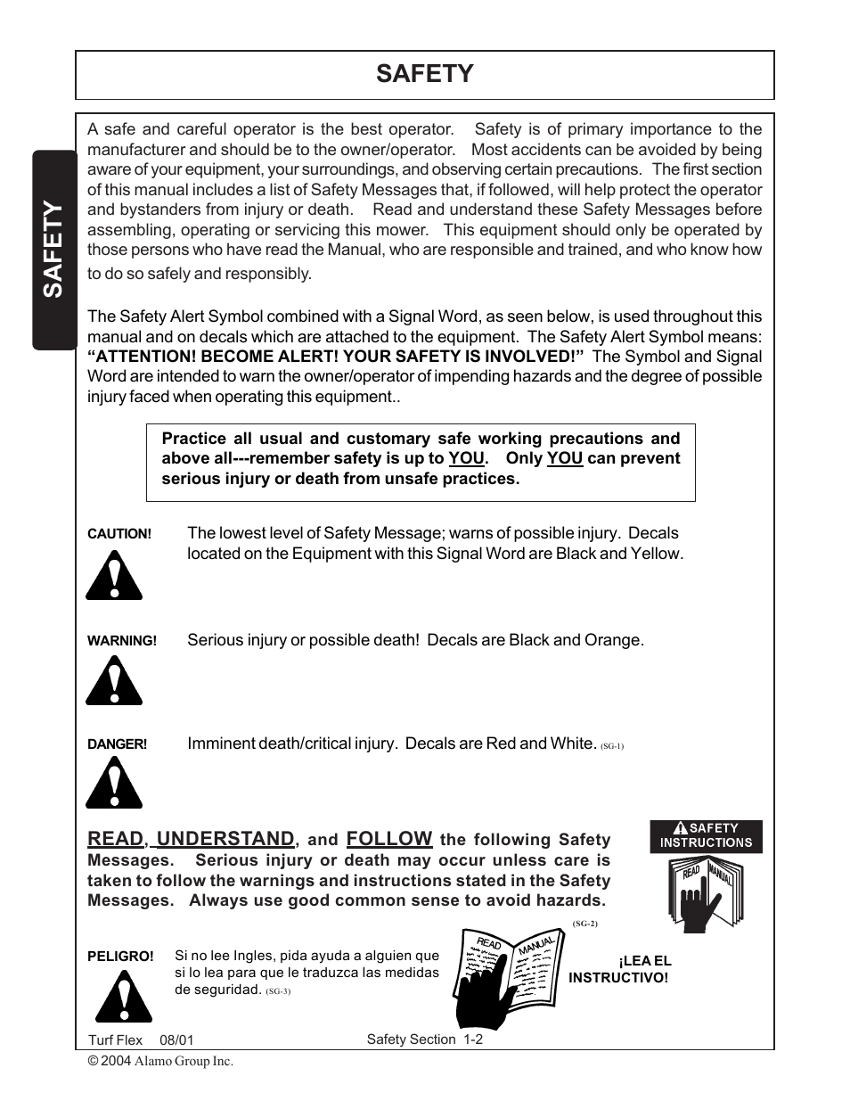 Safety, Read, Understand | Follow | Servis-Rhino TURF FLEX P/N 00763618C User Manual | Page 8 / 114