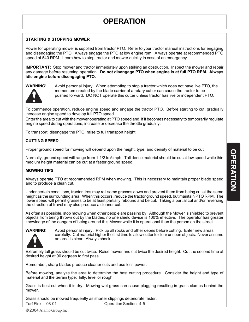 Operation, Opera tion | Servis-Rhino TURF FLEX P/N 00763618C User Manual | Page 93 / 114