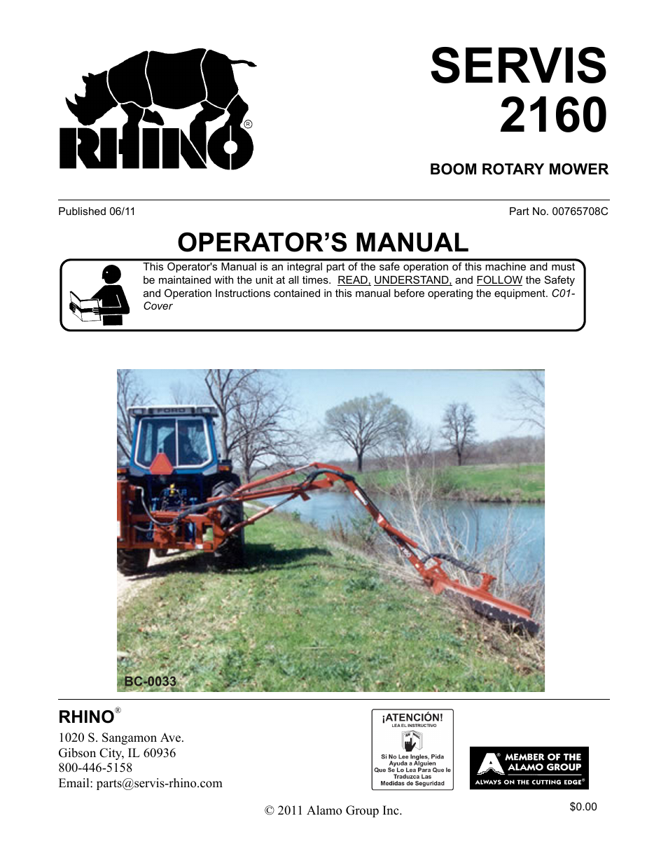 Servis-Rhino BOOM ROTARY MOWER 2160 User Manual | 204 pages