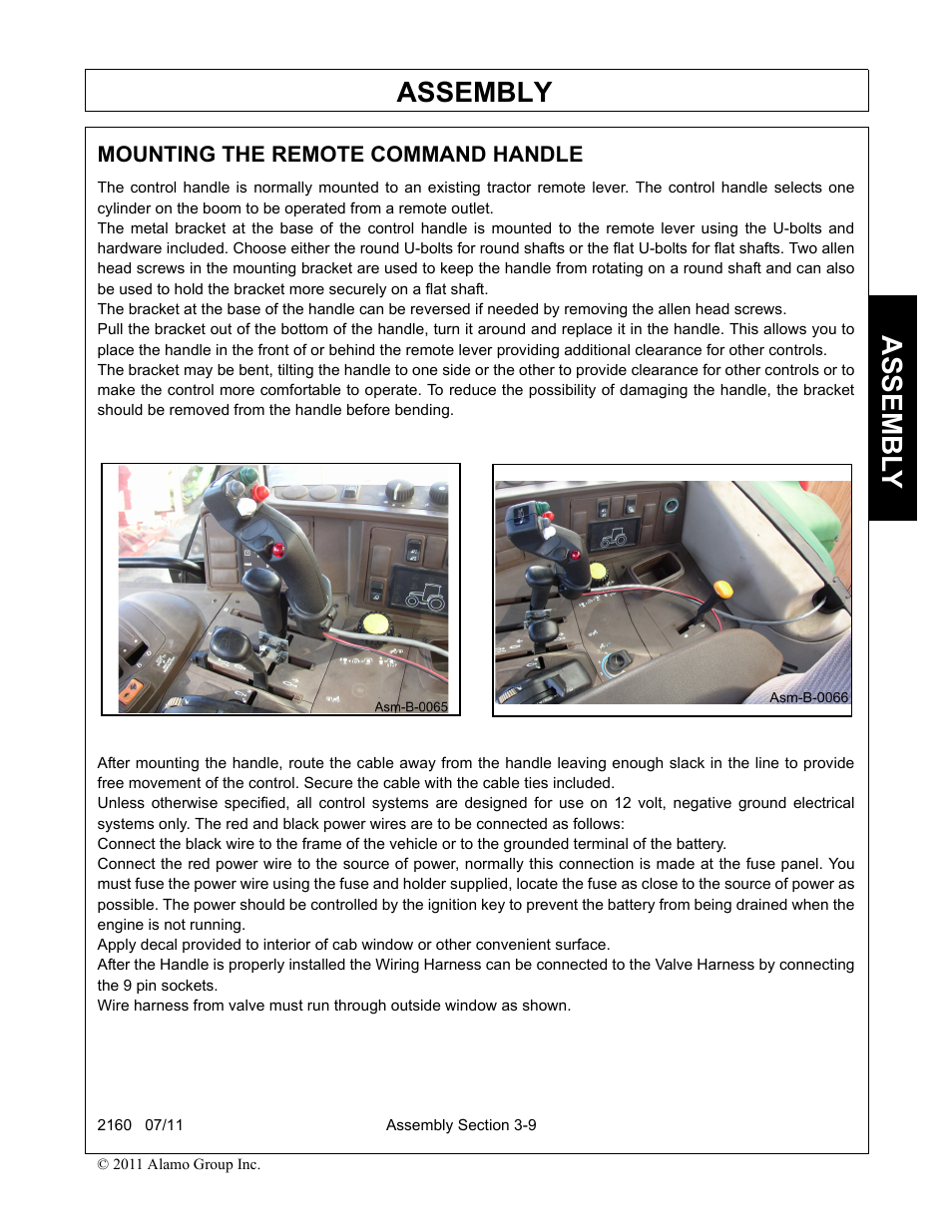 Mounting the remote command handle -9, Assembly, Assembl y | Servis-Rhino BOOM ROTARY MOWER 2160 User Manual | Page 103 / 204
