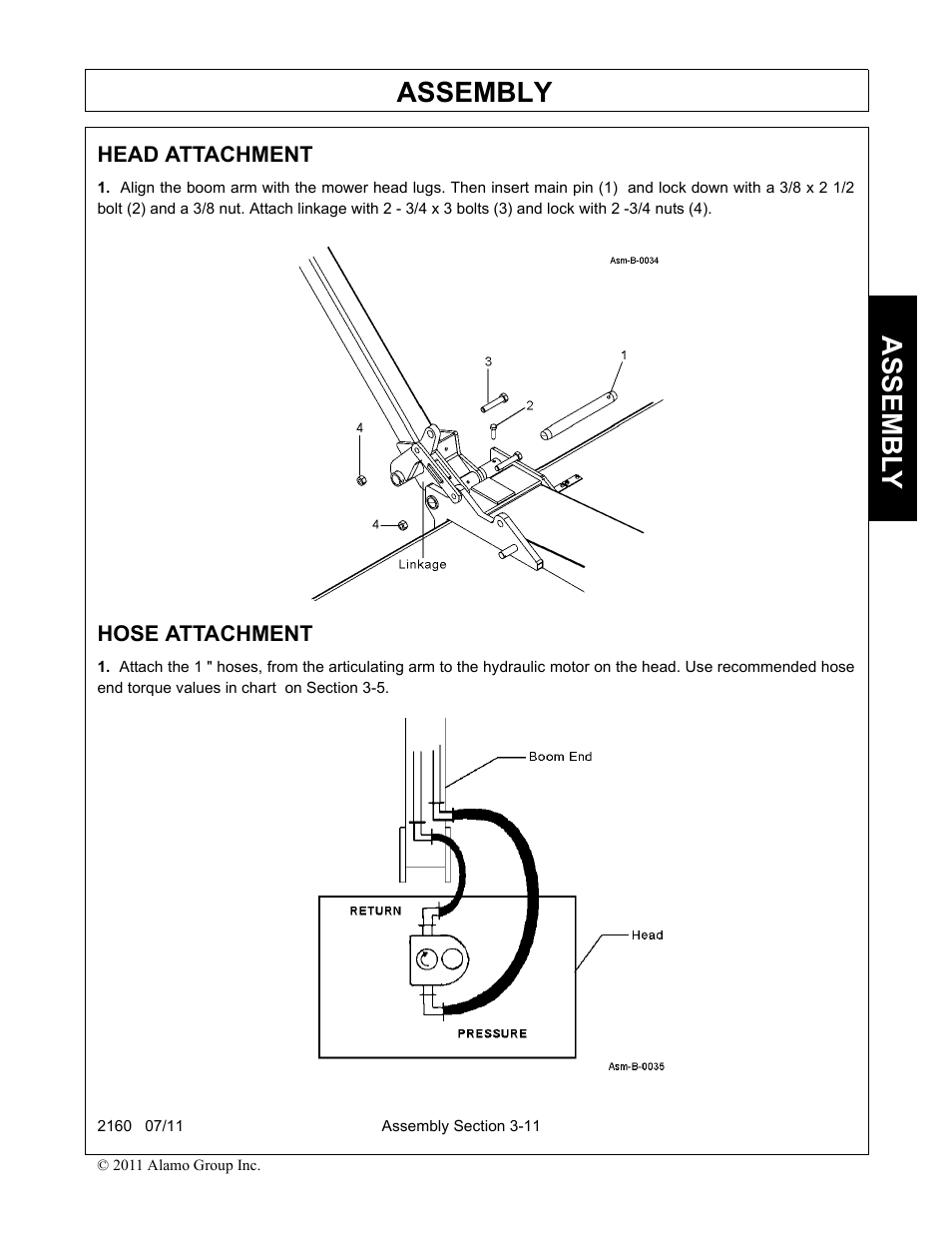 Hose attachment, Head attachment -11 hose attachment -11, Assembly | Assembl y | Servis-Rhino BOOM ROTARY MOWER 2160 User Manual | Page 105 / 204