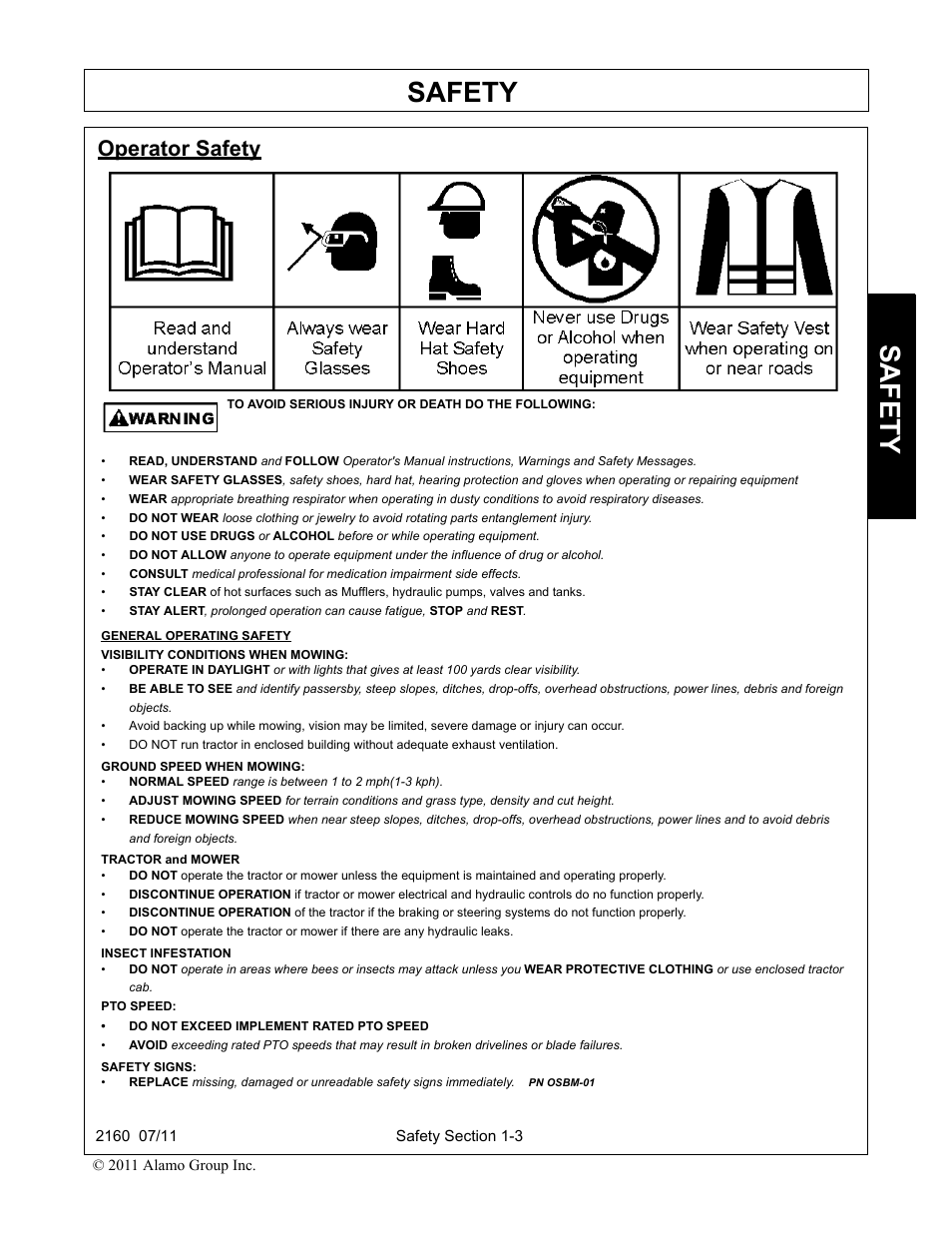 Operator safety, Operator safety -3, Safety | Servis-Rhino BOOM ROTARY MOWER 2160 User Manual | Page 11 / 204