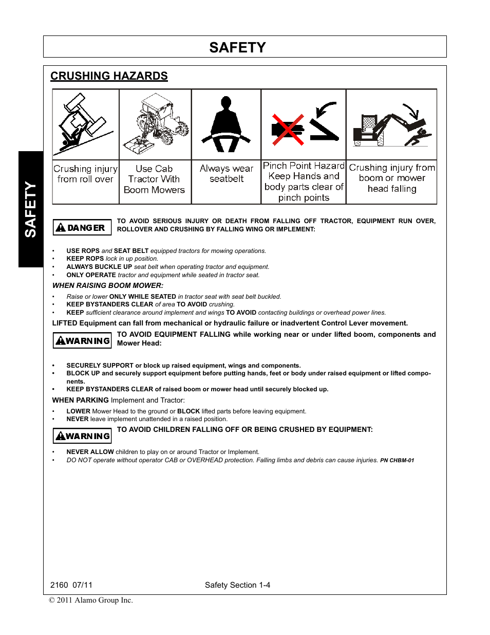 Crushing hazards, Crushing hazards -4, Safety | Servis-Rhino BOOM ROTARY MOWER 2160 User Manual | Page 12 / 204