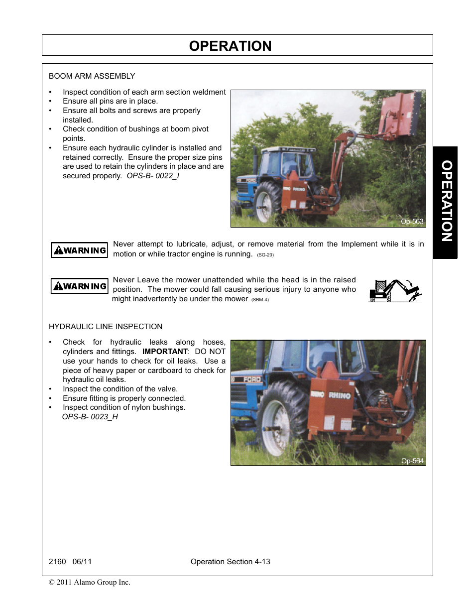 Operation, Opera t ion | Servis-Rhino BOOM ROTARY MOWER 2160 User Manual | Page 123 / 204