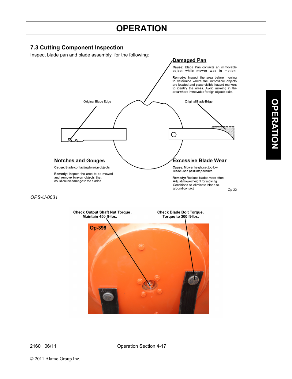 3 cutting component inspection, Cutting component inspection -17, Operation | Opera t ion | Servis-Rhino BOOM ROTARY MOWER 2160 User Manual | Page 127 / 204
