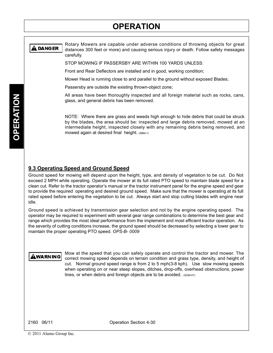 3 operating speed and ground speed, Operating speed and ground speed -30, Operation | Opera t ion | Servis-Rhino BOOM ROTARY MOWER 2160 User Manual | Page 140 / 204