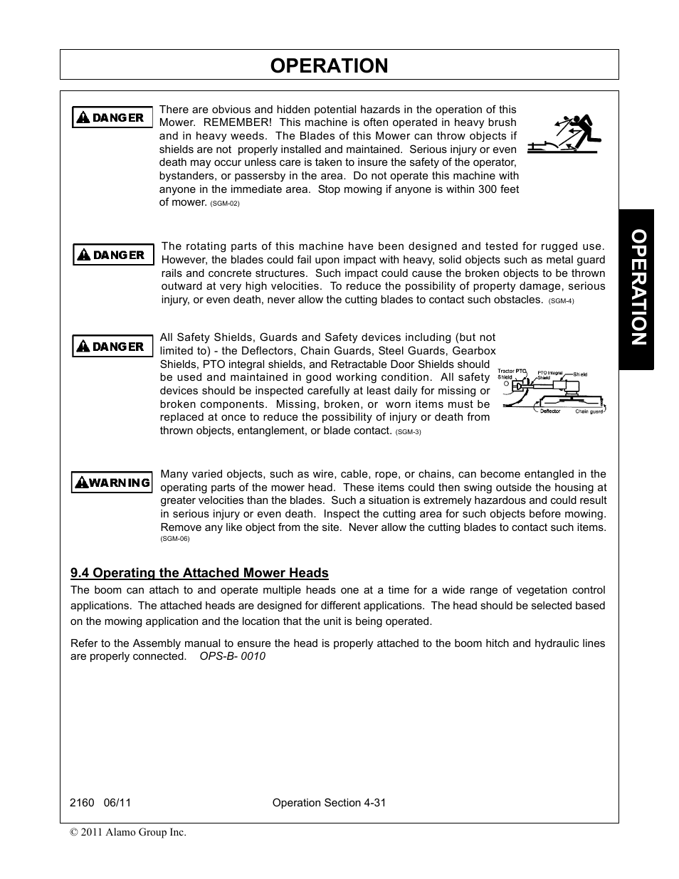4 operating the attached mower heads, Operating the attached mower heads -31, Operation | Opera t ion | Servis-Rhino BOOM ROTARY MOWER 2160 User Manual | Page 141 / 204