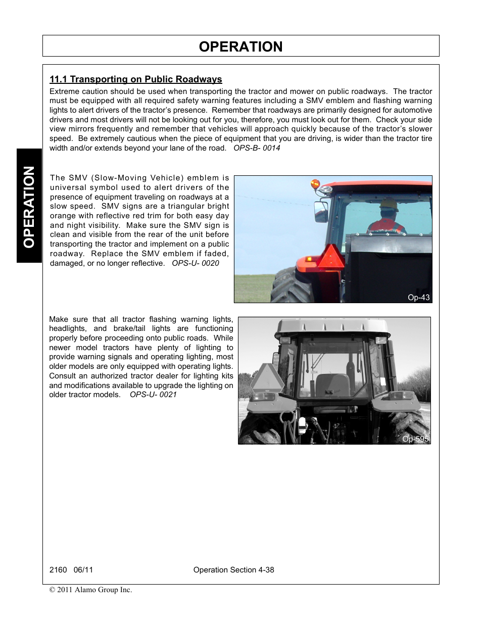 1 transporting on public roadways, Transporting on public roadways -38, Operation | Opera t ion | Servis-Rhino BOOM ROTARY MOWER 2160 User Manual | Page 148 / 204