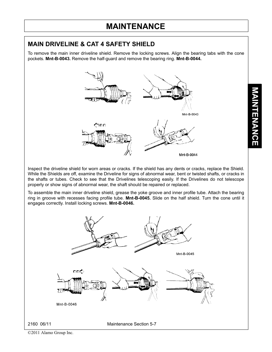 Main driveline & cat 4 safety shield -7, Maintenance | Servis-Rhino BOOM ROTARY MOWER 2160 User Manual | Page 167 / 204