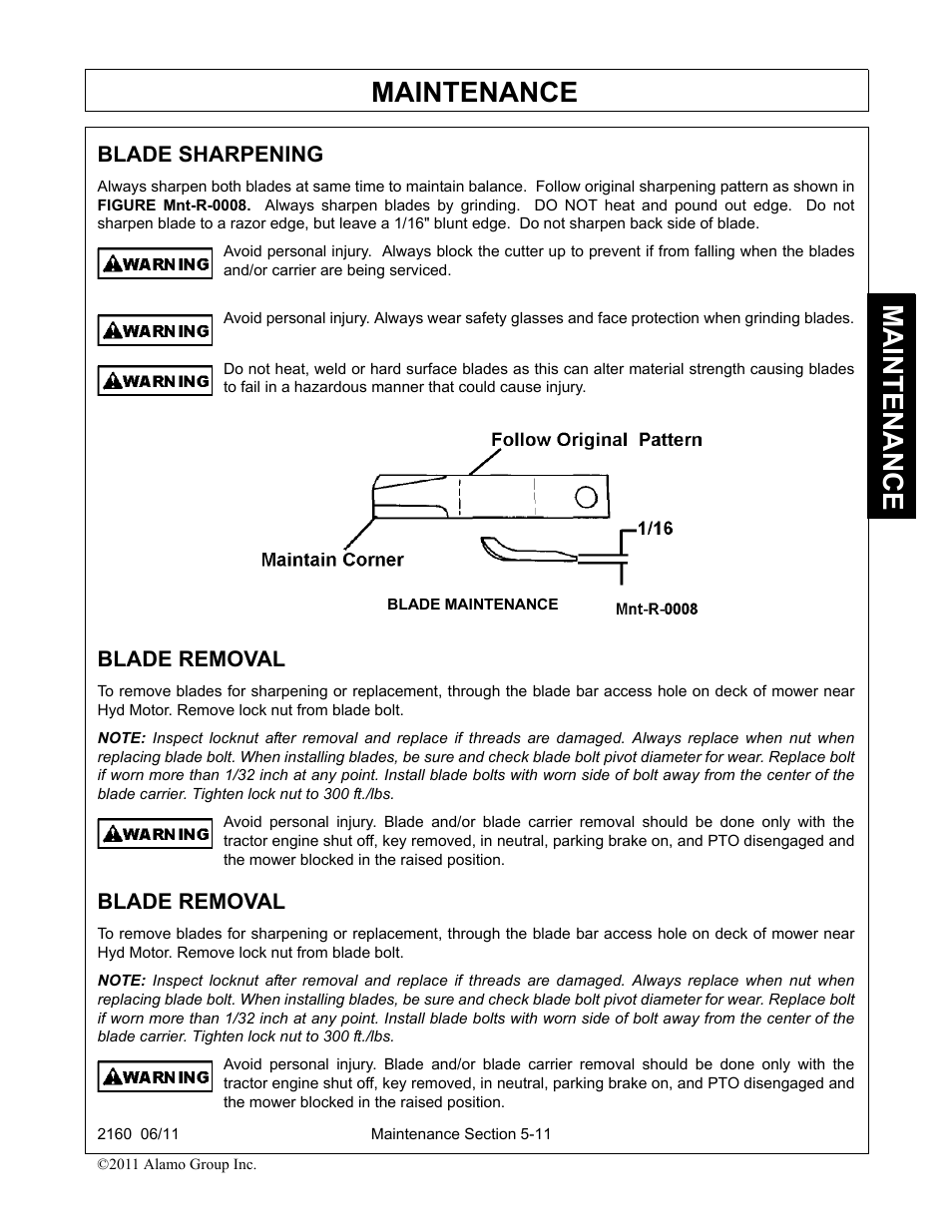 Blade removal, Maintenance, Blade sharpening | Servis-Rhino BOOM ROTARY MOWER 2160 User Manual | Page 171 / 204