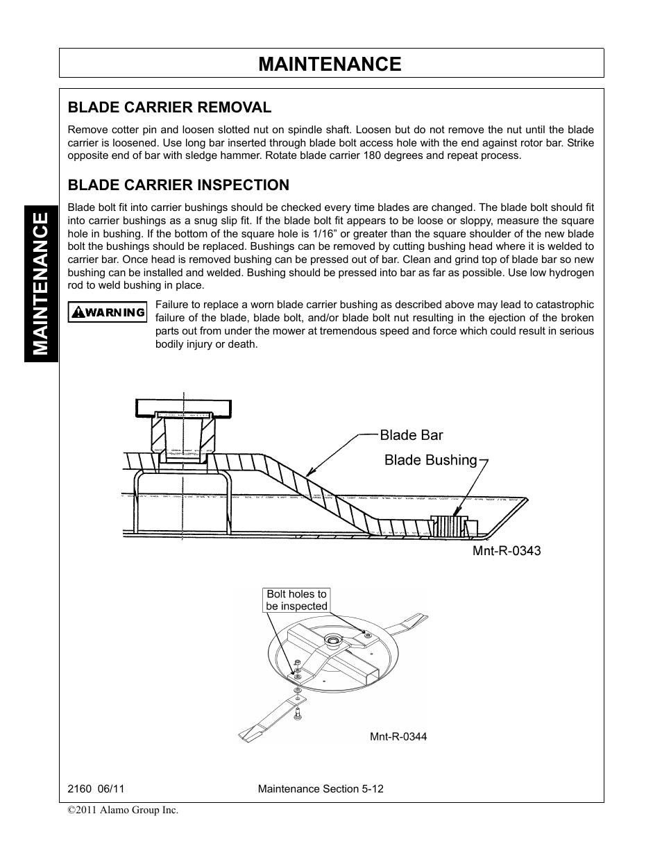 Blade carrier inspection, Maintenance | Servis-Rhino BOOM ROTARY MOWER 2160 User Manual | Page 172 / 204
