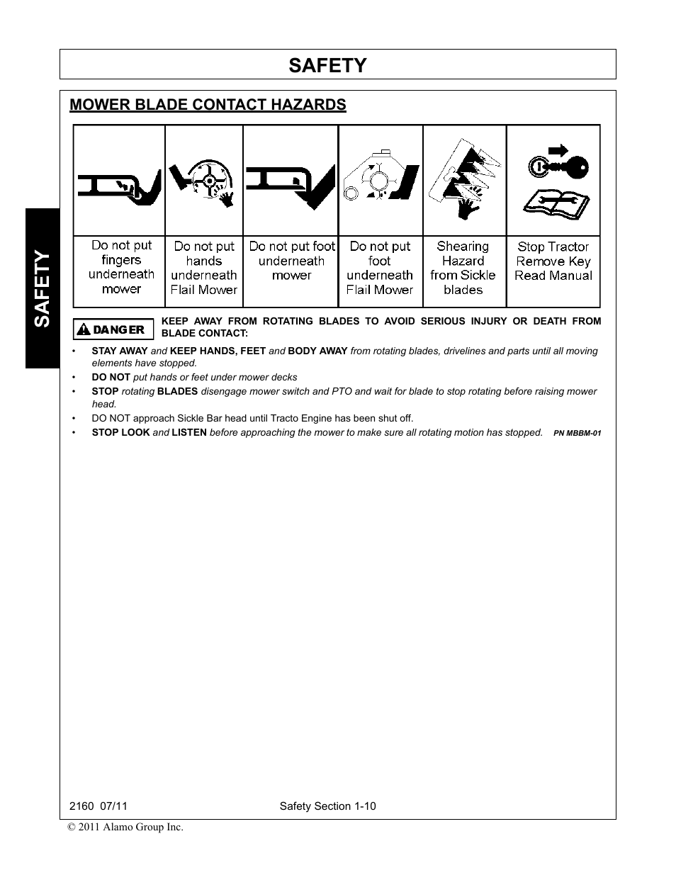 Mower blade contact hazards, Safety | Servis-Rhino BOOM ROTARY MOWER 2160 User Manual | Page 18 / 204