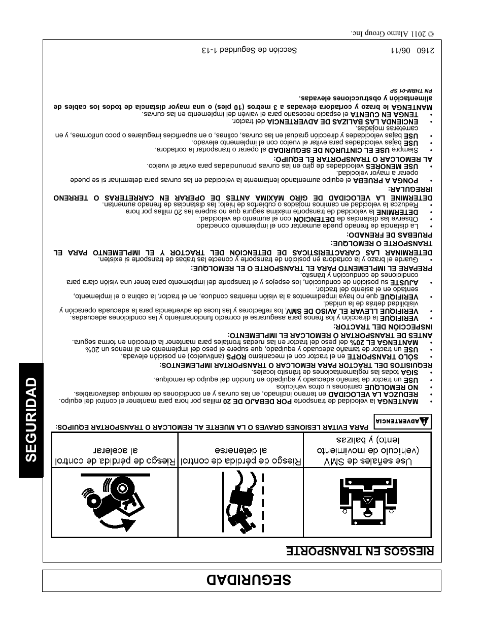 Riesgos en transporte, Seguridad | Servis-Rhino BOOM ROTARY MOWER 2160 User Manual | Page 186 / 204