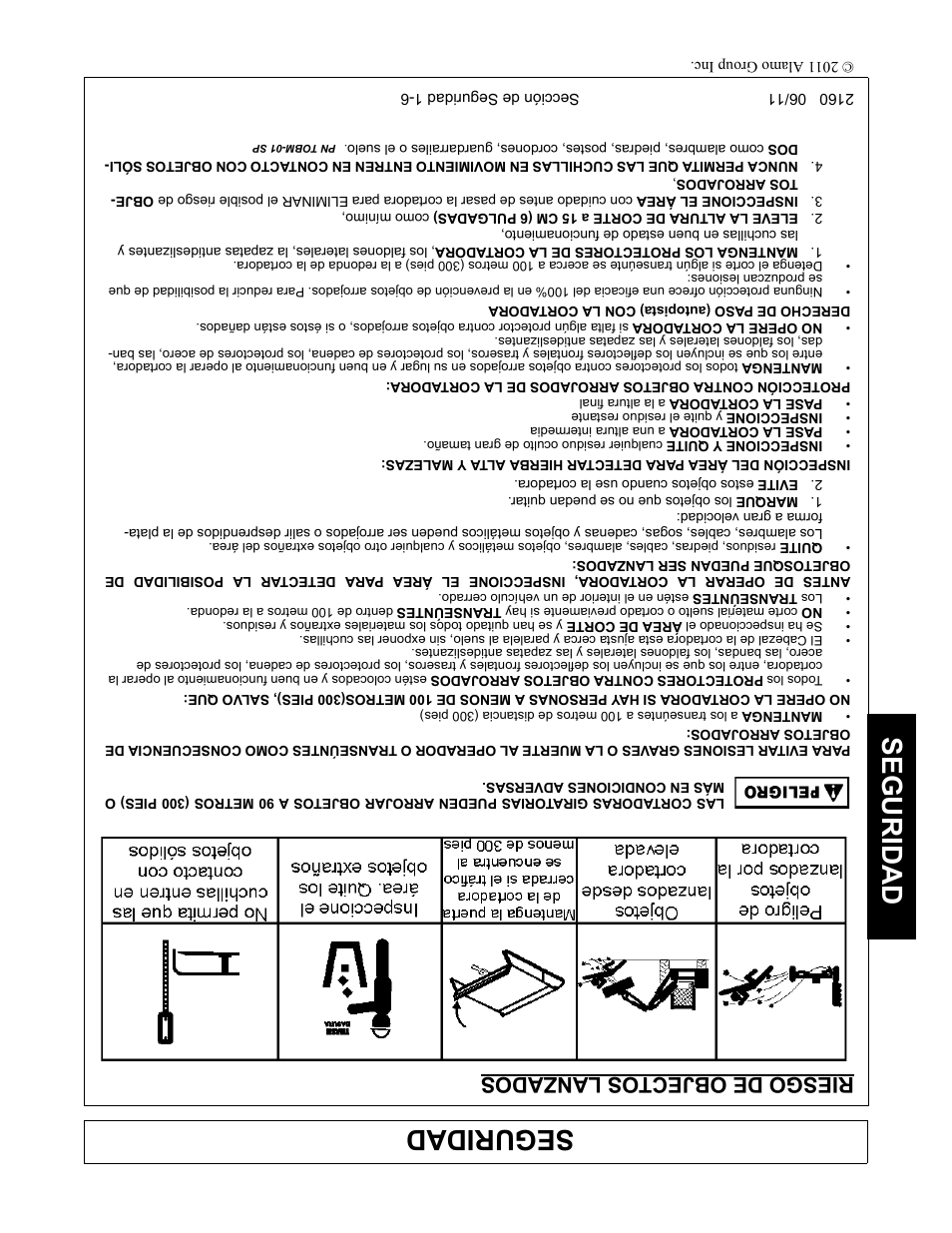 Riesgo de objectos lanzados, Marque los objetos que no se puedan quitar, Evite estos objetos cuando use la cortadora | Seguridad | Servis-Rhino BOOM ROTARY MOWER 2160 User Manual | Page 193 / 204
