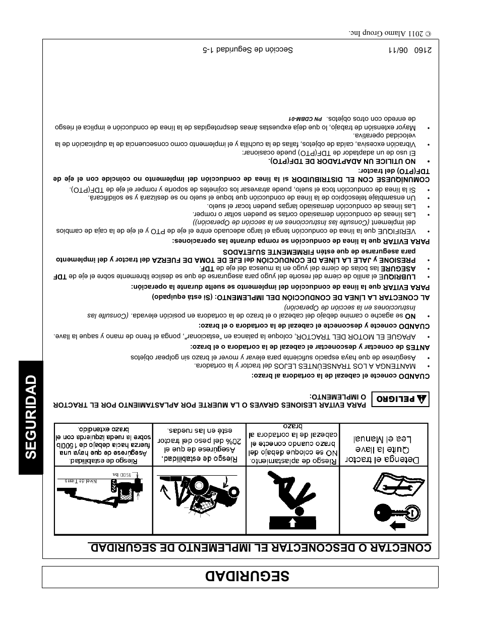 Conectar o desconectar el implemento de seguridad, Seguridad, Conectar o desconect ar el implemento de seguridad | Servis-Rhino BOOM ROTARY MOWER 2160 User Manual | Page 194 / 204