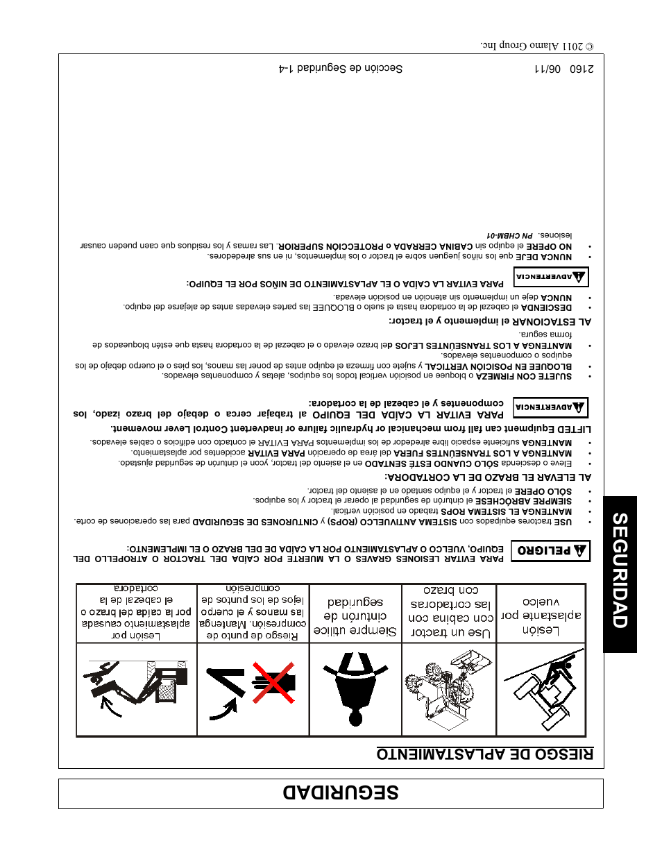 Riesgo de aplastamiento, Seguridad, Riesgo de aplastamient o | Servis-Rhino BOOM ROTARY MOWER 2160 User Manual | Page 195 / 204