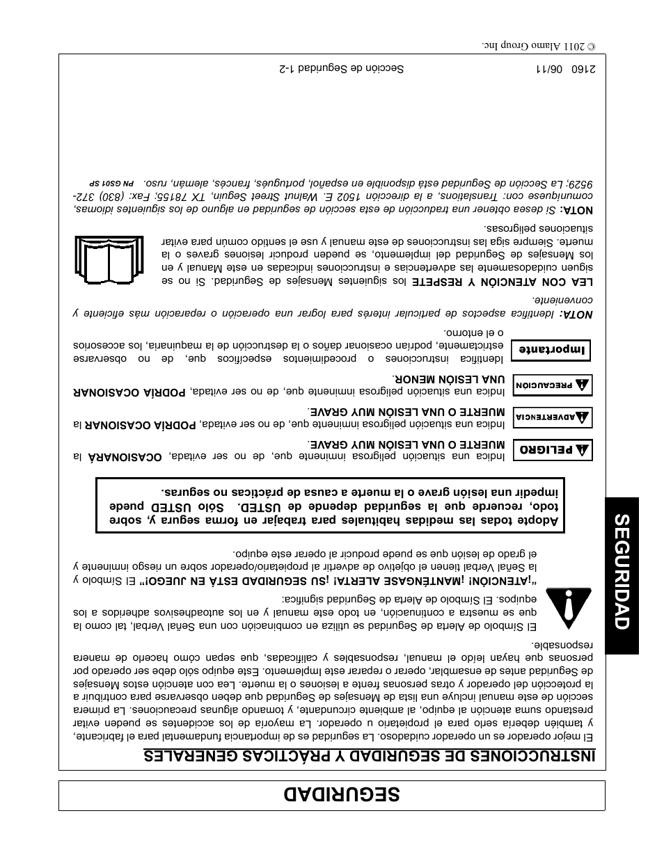 Instrucciones de seguridad y prácticas generales, Seguridad | Servis-Rhino BOOM ROTARY MOWER 2160 User Manual | Page 197 / 204