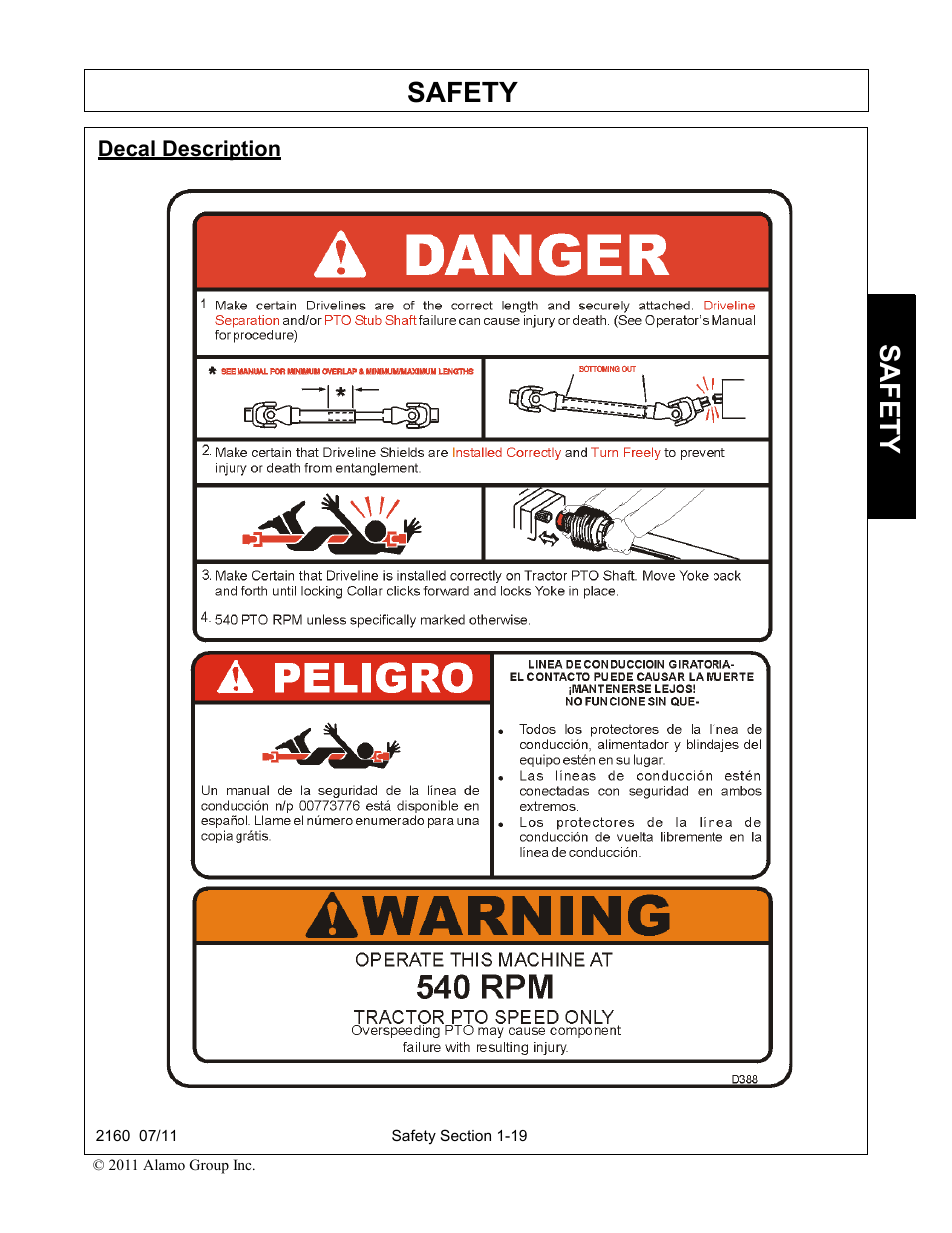 Decal description, Decal description -19, Safety | Servis-Rhino BOOM ROTARY MOWER 2160 User Manual | Page 27 / 204