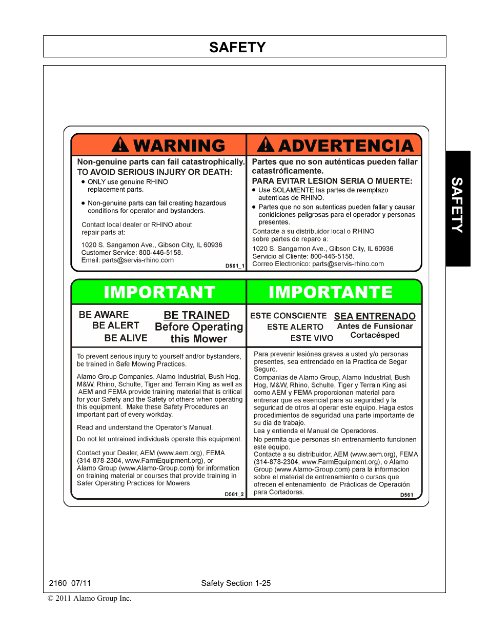 Safety | Servis-Rhino BOOM ROTARY MOWER 2160 User Manual | Page 33 / 204
