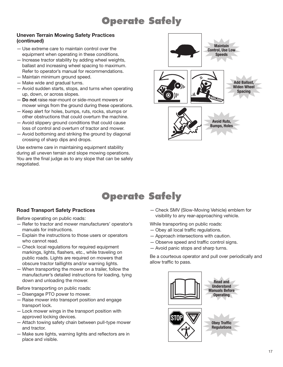 Operate safely, Stop | Servis-Rhino BOOM ROTARY MOWER 2160 User Manual | Page 53 / 204