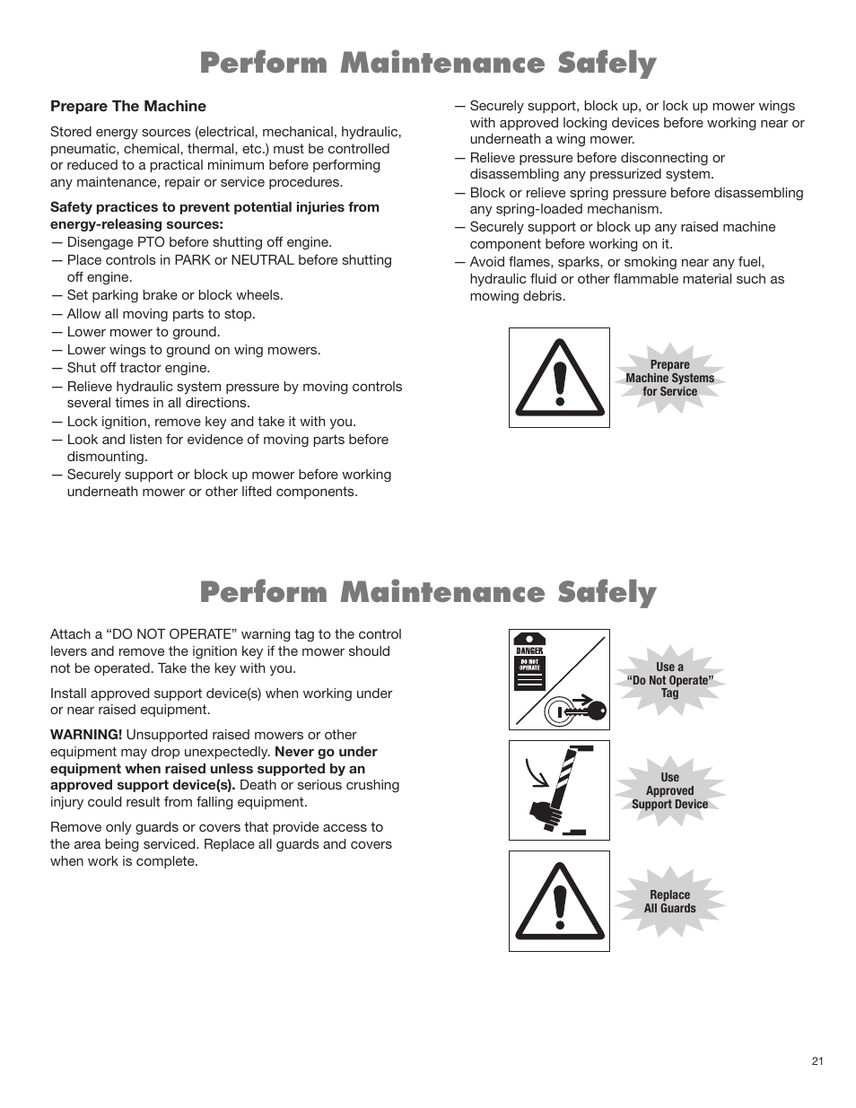 Perform maintenance safely | Servis-Rhino BOOM ROTARY MOWER 2160 User Manual | Page 57 / 204