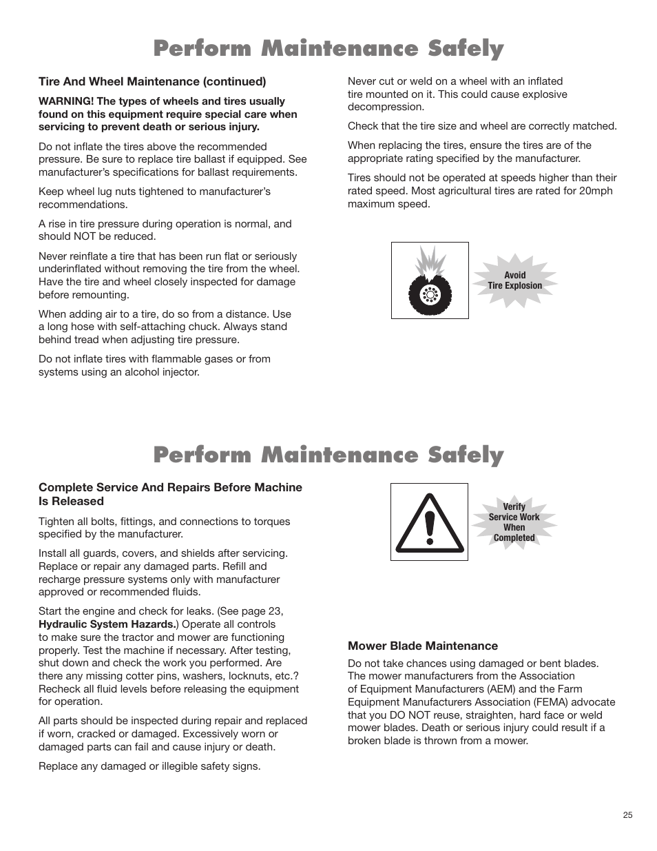 Perform maintenance safely | Servis-Rhino BOOM ROTARY MOWER 2160 User Manual | Page 61 / 204