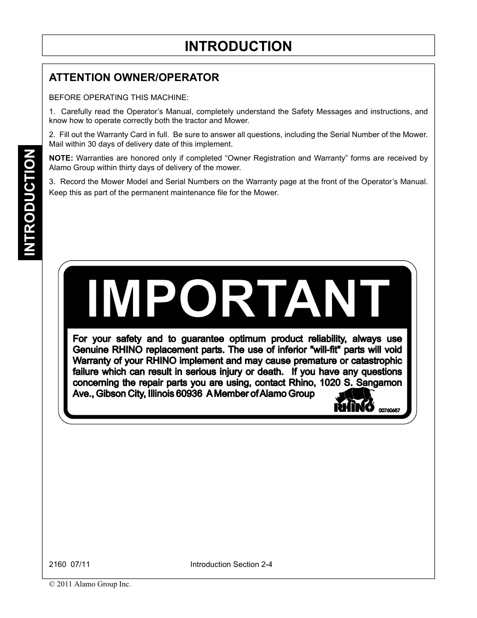 Introduction | Servis-Rhino BOOM ROTARY MOWER 2160 User Manual | Page 92 / 204