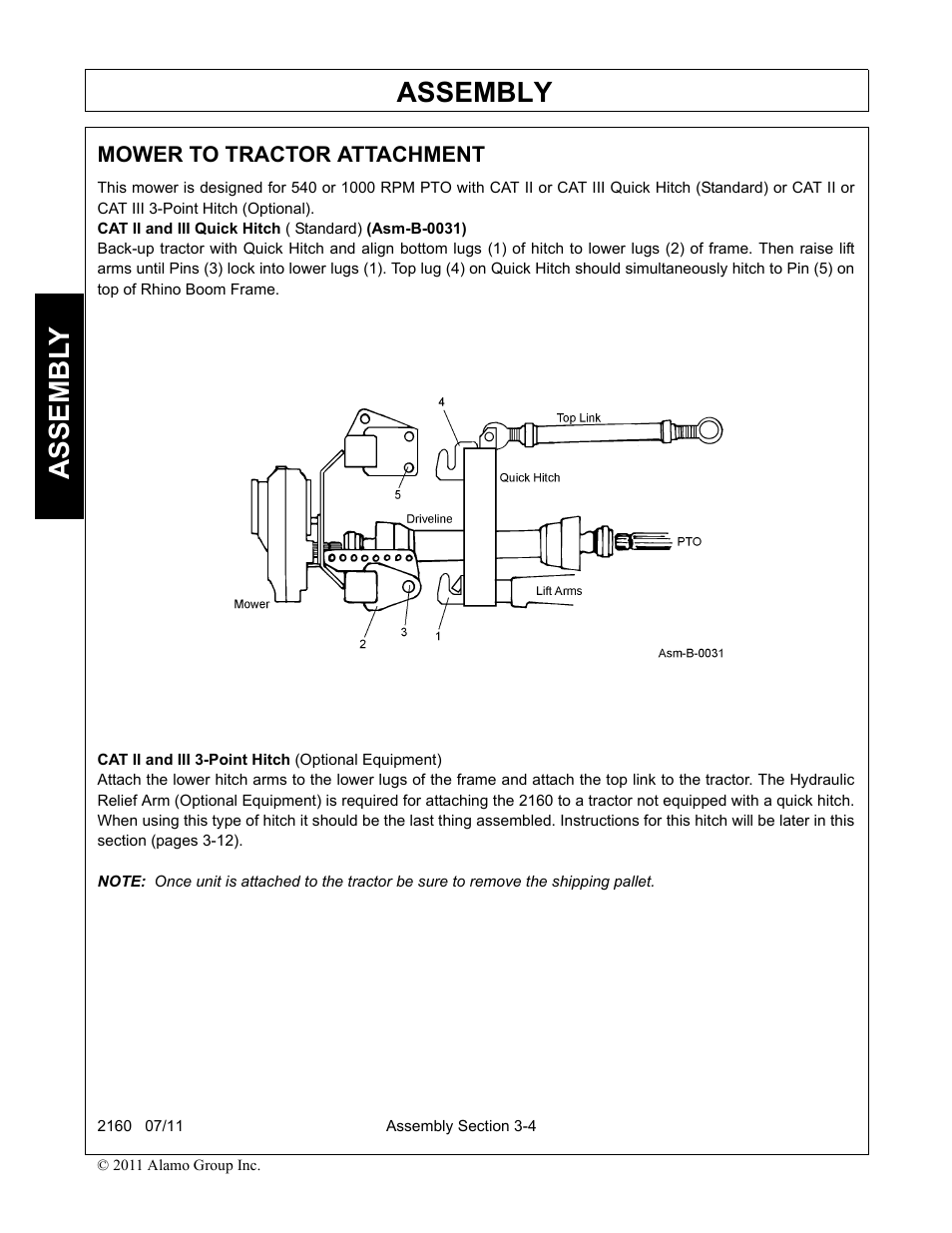 Mower to tractor attachment -4, Assembly, Assembl y | Servis-Rhino BOOM ROTARY MOWER 2160 User Manual | Page 98 / 204