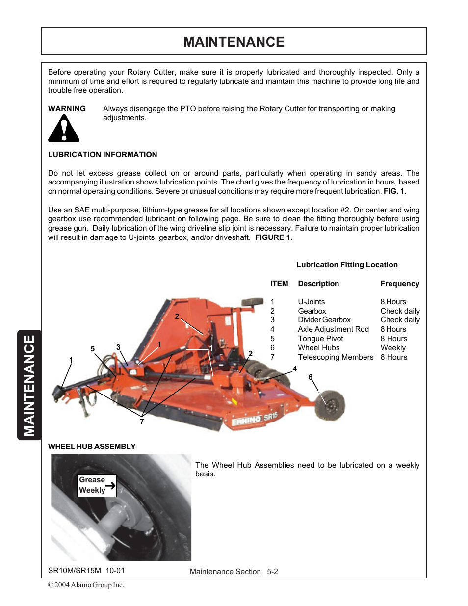 Lubrication information -2, Maintenance | Servis-Rhino SR15M User Manual | Page 130 / 152