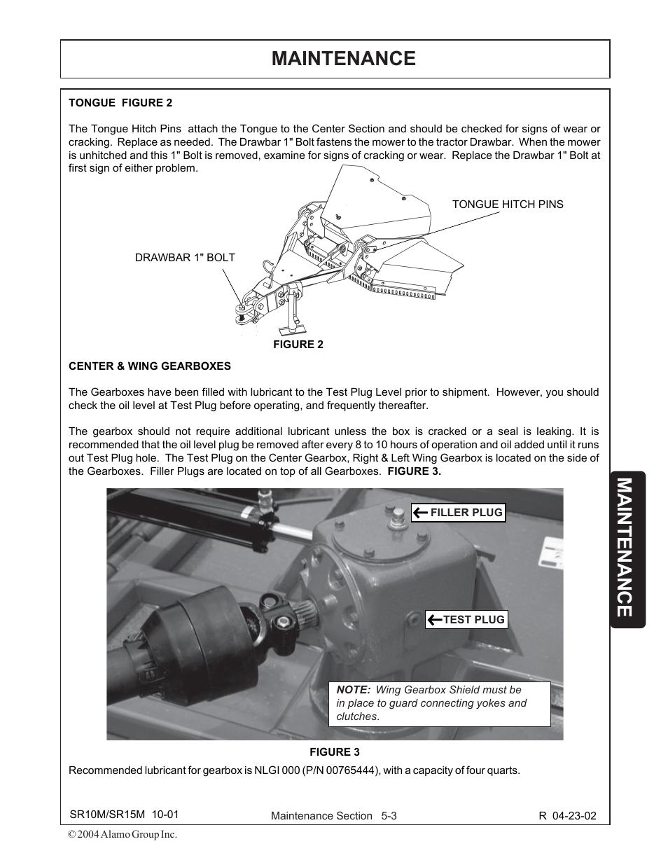 Tongue -3, Center & wing gearbox -3, Maintenance | Servis-Rhino SR15M User Manual | Page 131 / 152