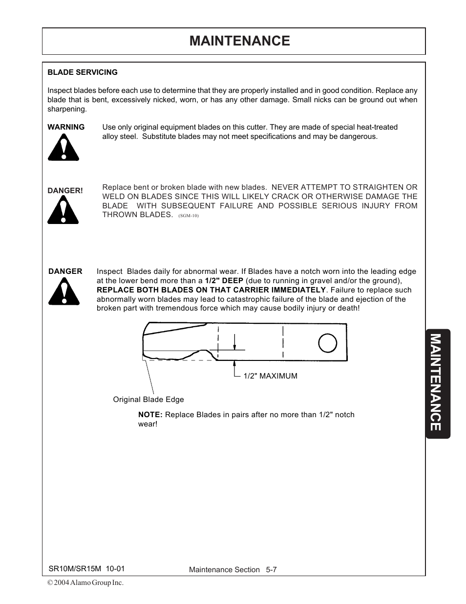 Blades -7, Maintenance | Servis-Rhino SR15M User Manual | Page 135 / 152