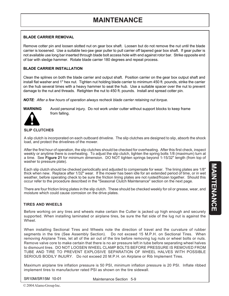 Slip clutches -9, Maintenance | Servis-Rhino SR15M User Manual | Page 137 / 152