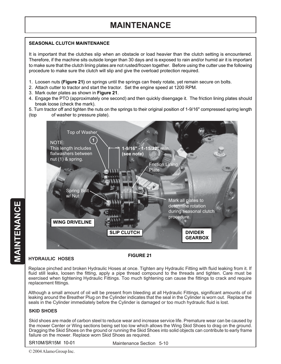 Hydraulic hoses -10, Skid shoes -10, Maintenance | Servis-Rhino SR15M User Manual | Page 138 / 152