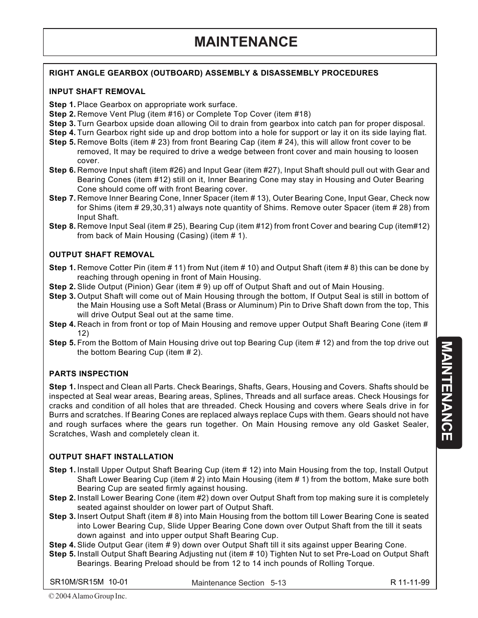 Maintenance | Servis-Rhino SR15M User Manual | Page 141 / 152