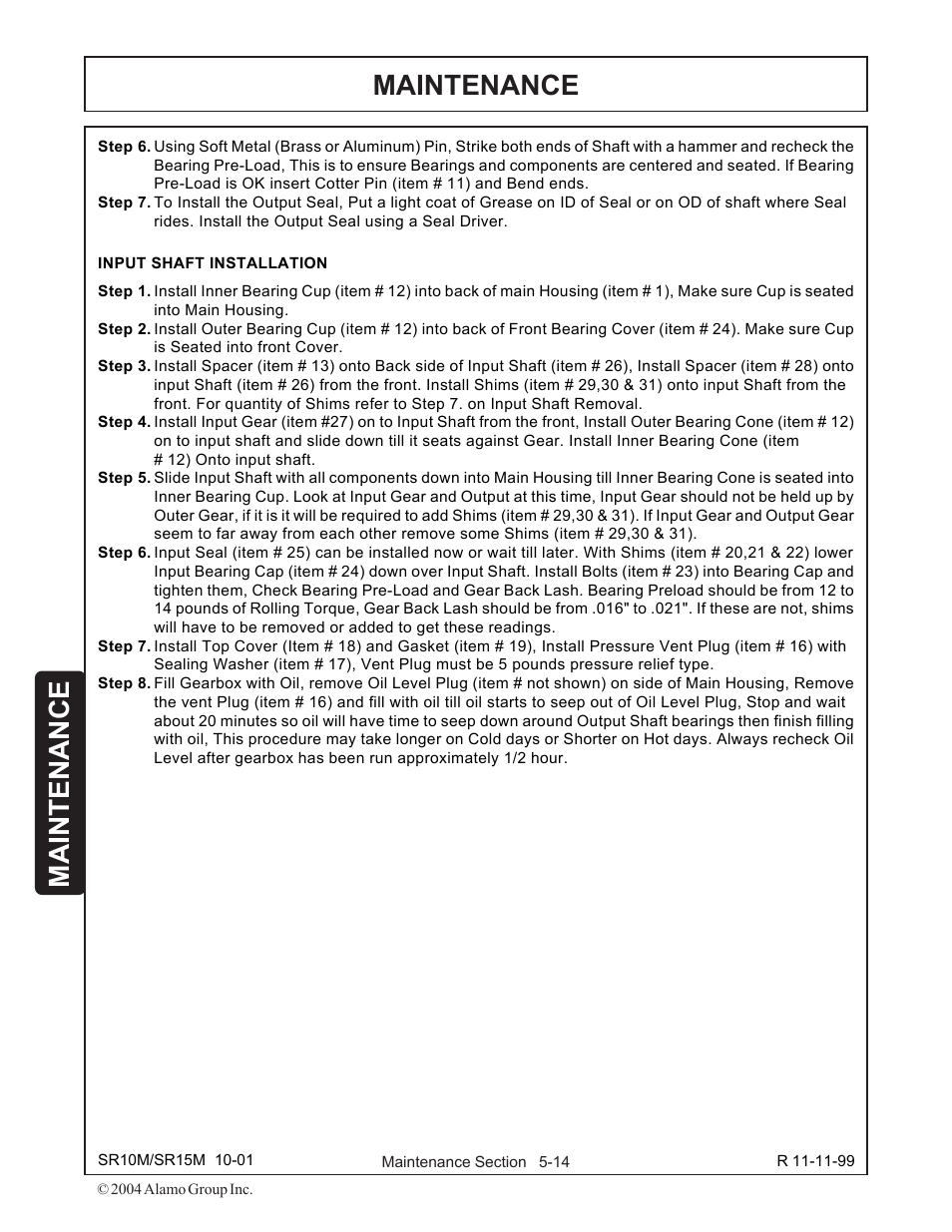 Maintenance | Servis-Rhino SR15M User Manual | Page 142 / 152
