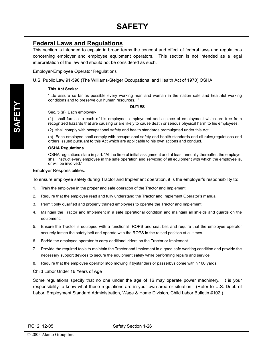 Federal laws and regulations, Federal laws and regulations -26, Safety | Servis-Rhino RC-12 User Manual | Page 30 / 94