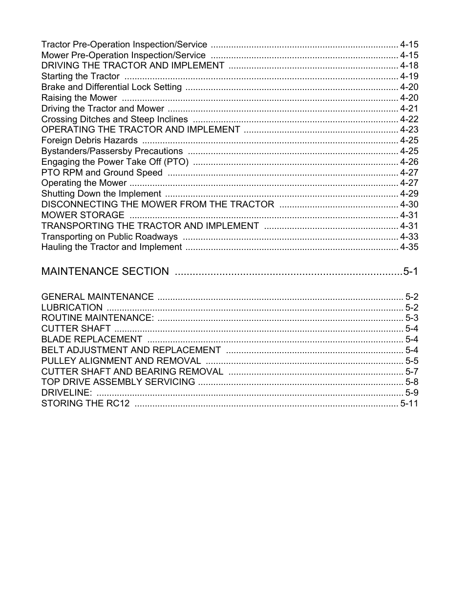 Maintenance section 5-1 | Servis-Rhino RC-12 User Manual | Page 4 / 94