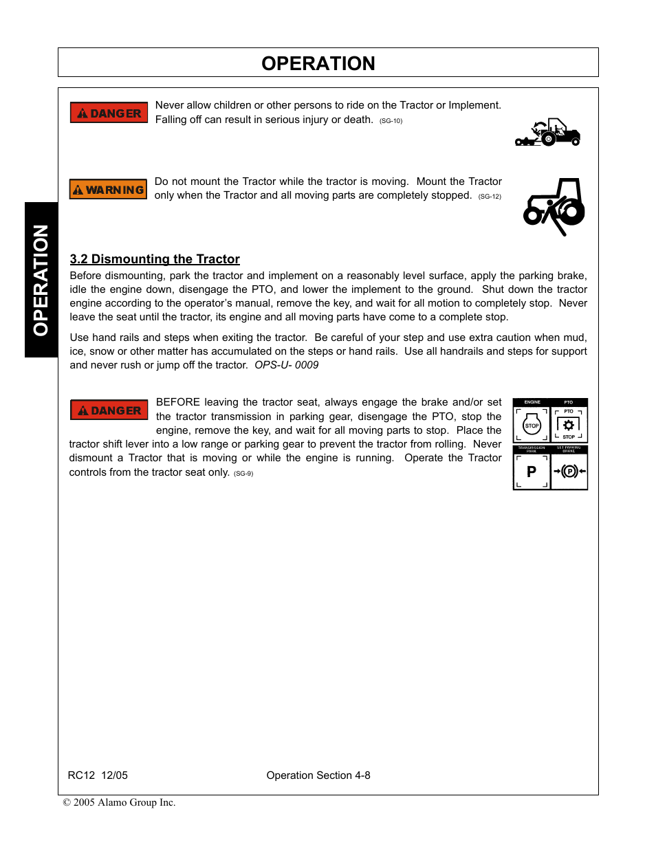 2 dismounting the tractor, Dismounting the tractor -8, Operation | Opera t ion | Servis-Rhino RC-12 User Manual | Page 50 / 94