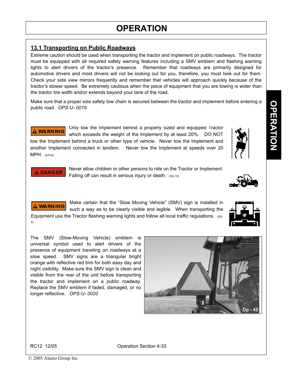 1 transporting on public roadways, Transporting on public roadways -33, Operation | Opera t ion | Servis-Rhino RC-12 User Manual | Page 75 / 94