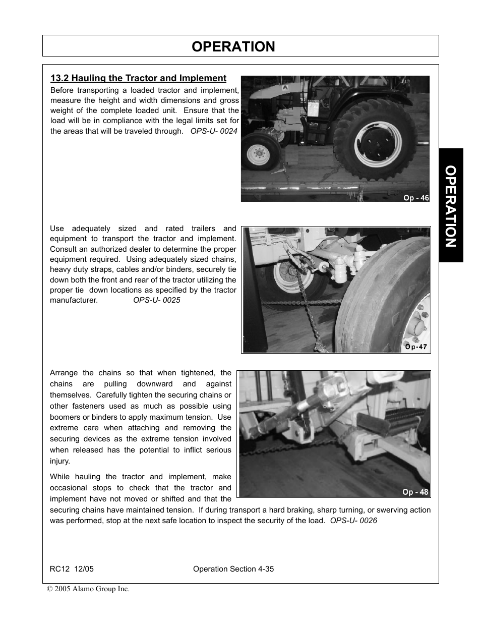 2 hauling the tractor and implement, Hauling the tractor and implement -35, Operation | Opera t ion | Servis-Rhino RC-12 User Manual | Page 77 / 94