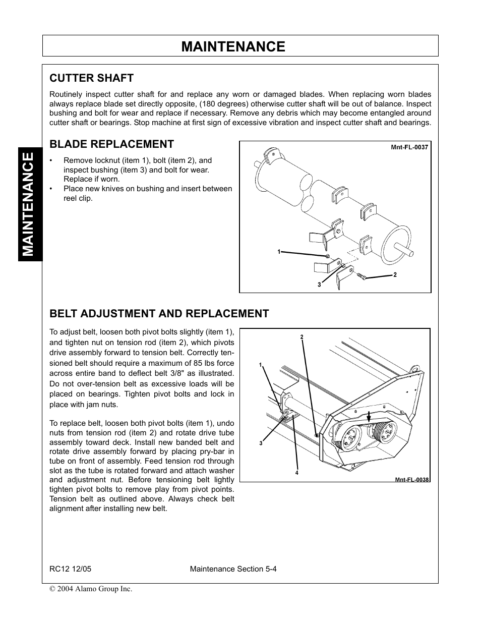 Cutter shaft, Blade replacement, Belt adjustment and replacement | Maintenance | Servis-Rhino RC-12 User Manual | Page 84 / 94