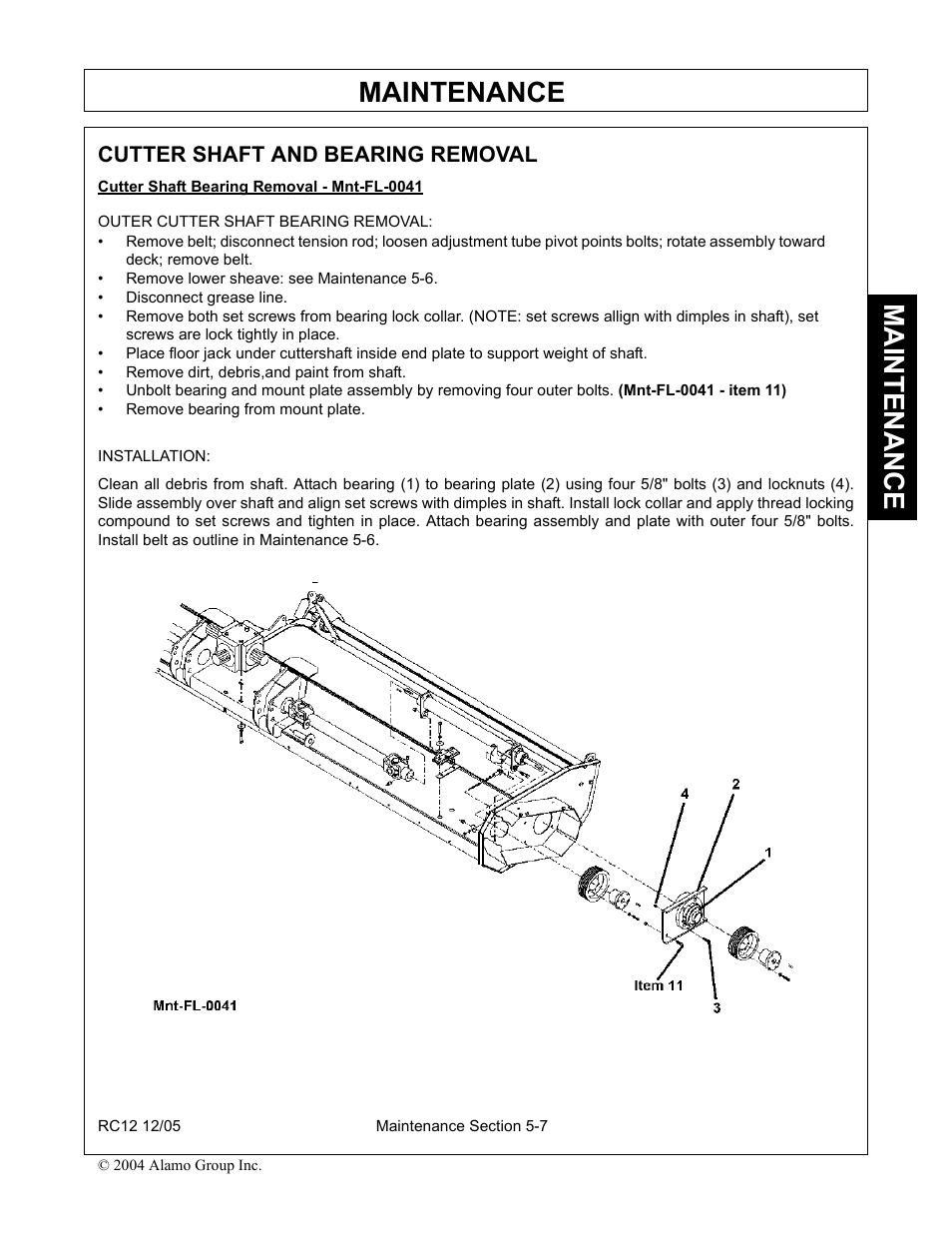 Cutter shaft and bearing removal, Cutter shaft and bearing removal -7, Maintenance | Servis-Rhino RC-12 User Manual | Page 87 / 94