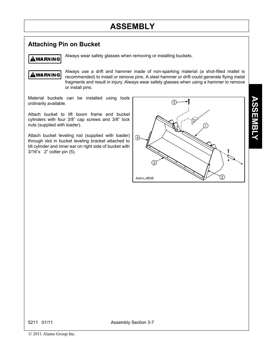 Attaching pin on bucket, Attaching pin on bucket -7, Assembly | Assembl y | Servis-Rhino 5211 User Manual | Page 43 / 108