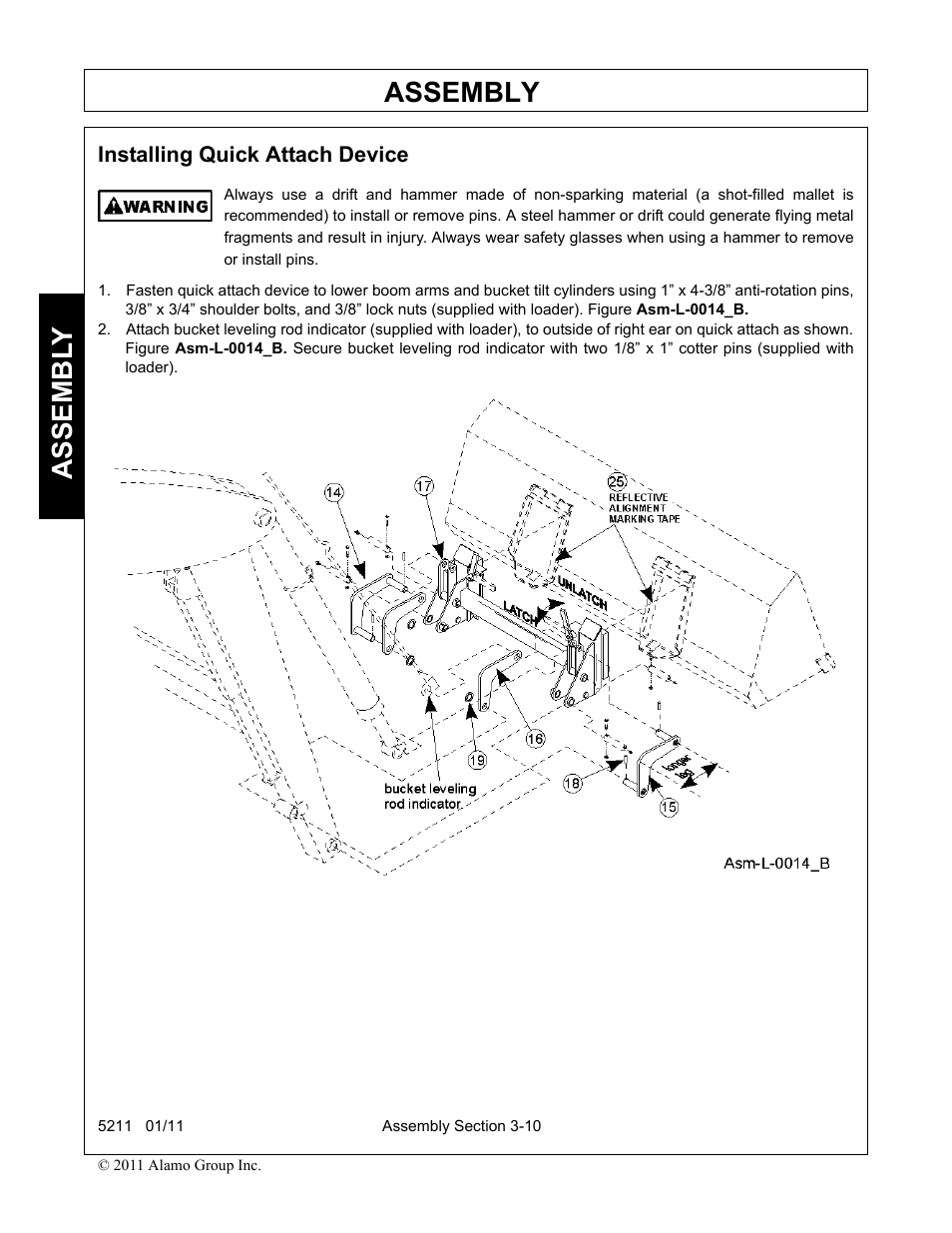 Installing quick attach device, Installing quick attach device -10, Assembly | Assembl y | Servis-Rhino 5211 User Manual | Page 46 / 108