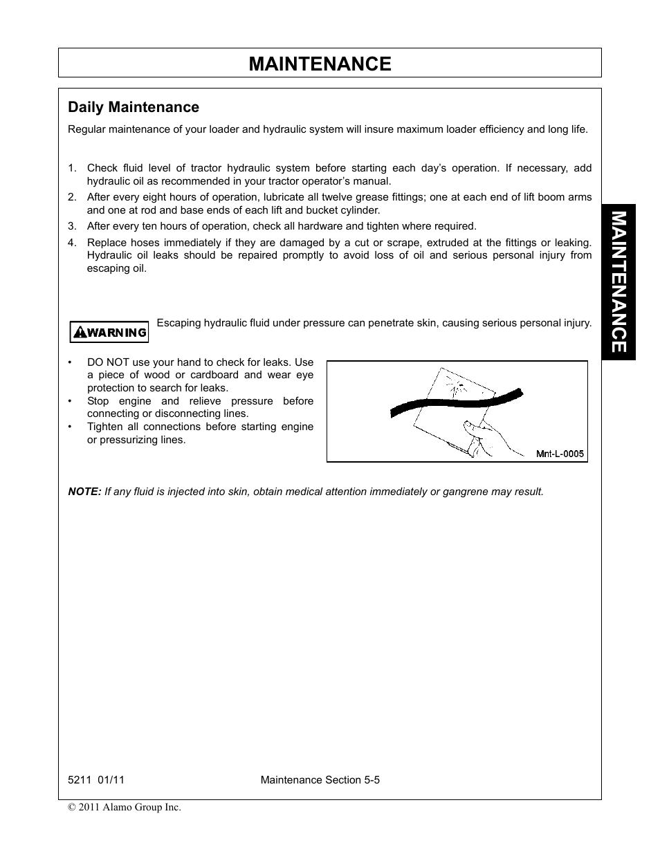 Daily maintenance, Daily maintenance -5, Maintenance | Servis-Rhino 5211 User Manual | Page 97 / 108