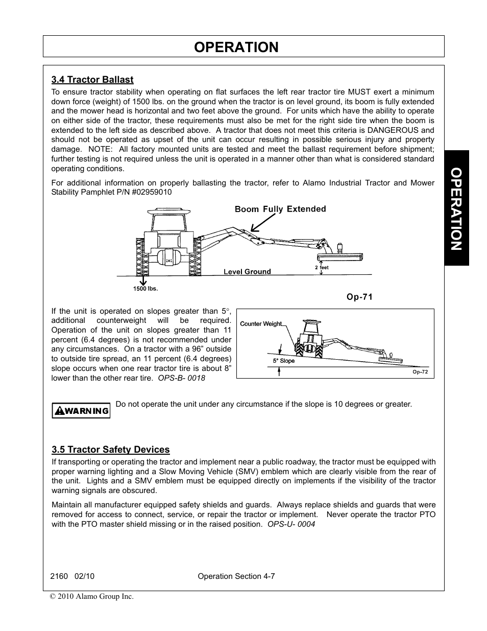 4 tractor ballast, 5 tractor safety devices, Tractor ballast -7 tractor safety devices -7 | Operation, Opera t ion | Servis-Rhino 2160 User Manual | Page 105 / 152