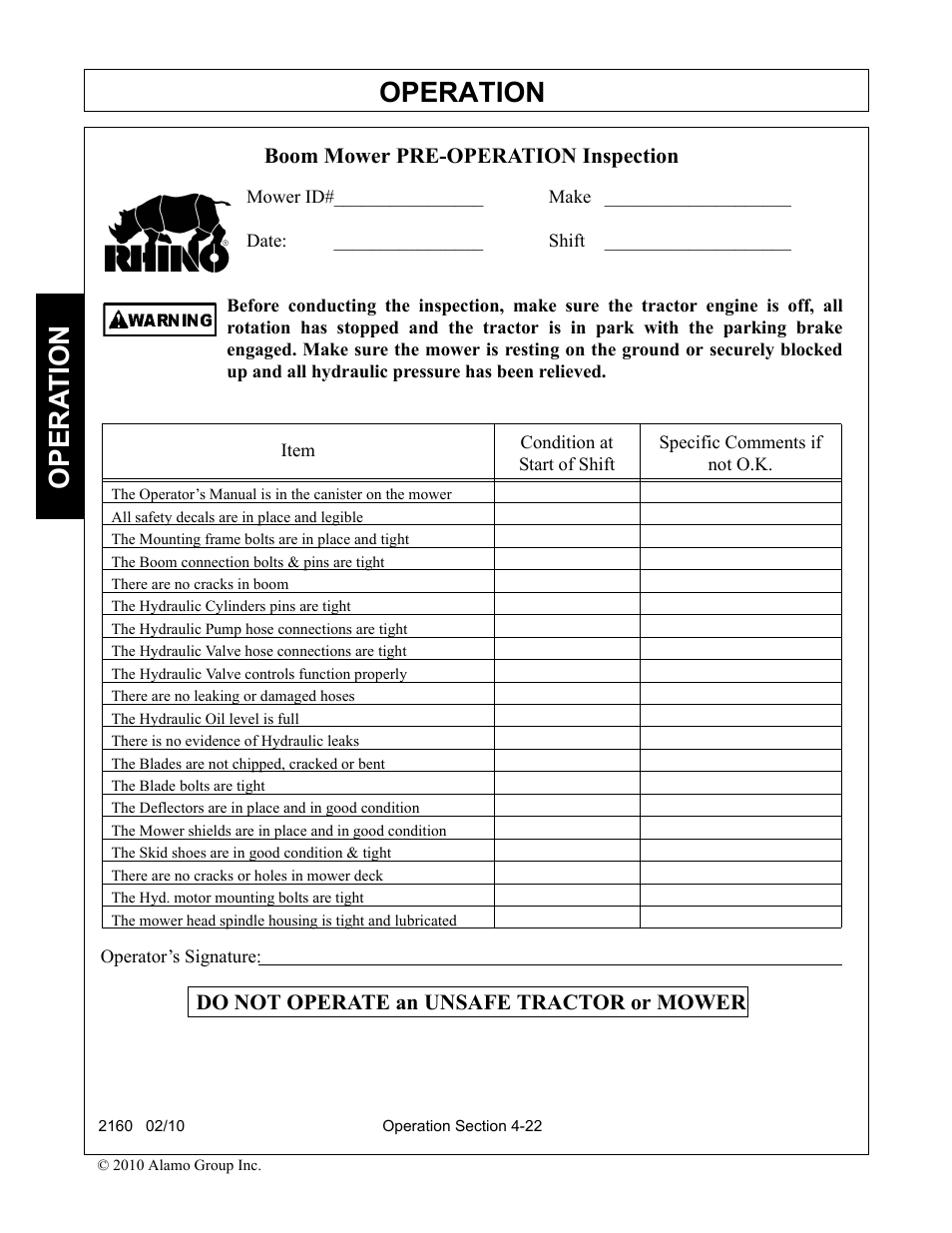 Operation, Opera t ion | Servis-Rhino 2160 User Manual | Page 120 / 152
