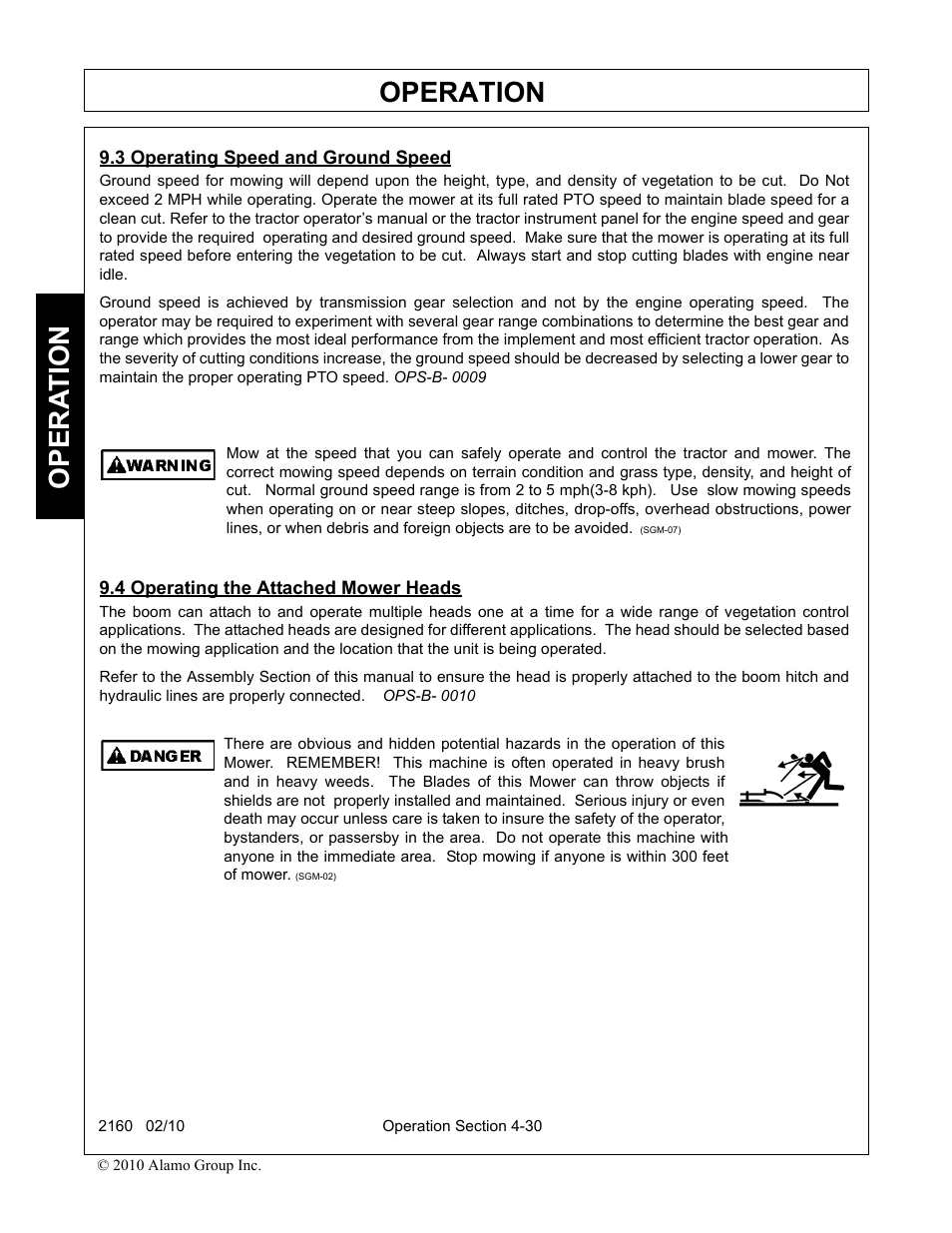 3 operating speed and ground speed, 4 operating the attached mower heads, Operation | Opera t ion | Servis-Rhino 2160 User Manual | Page 128 / 152